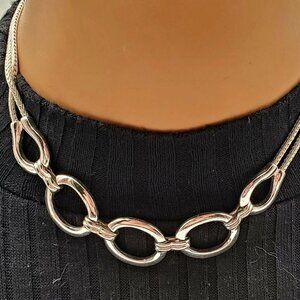 Silver Tone Chain Length Choker Statement Necklace